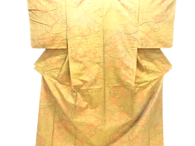 唐草模様織り出し手織り紬着物